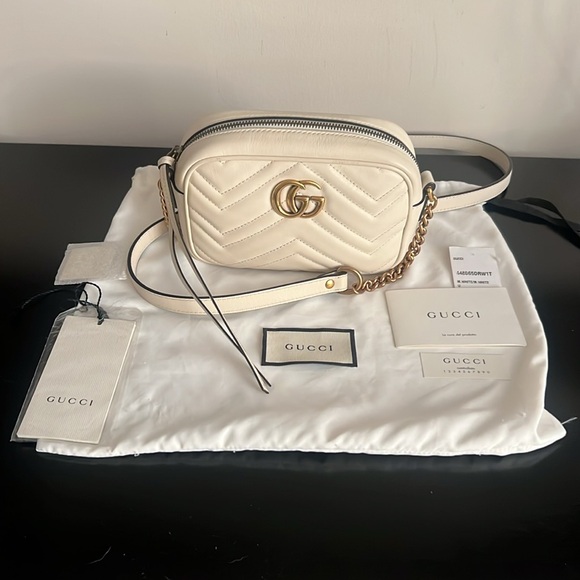 Gucci GG Marmont 2.0 Matelasse Mini Leather Shoulder Bag, Mystic White - Picture 1 of 17